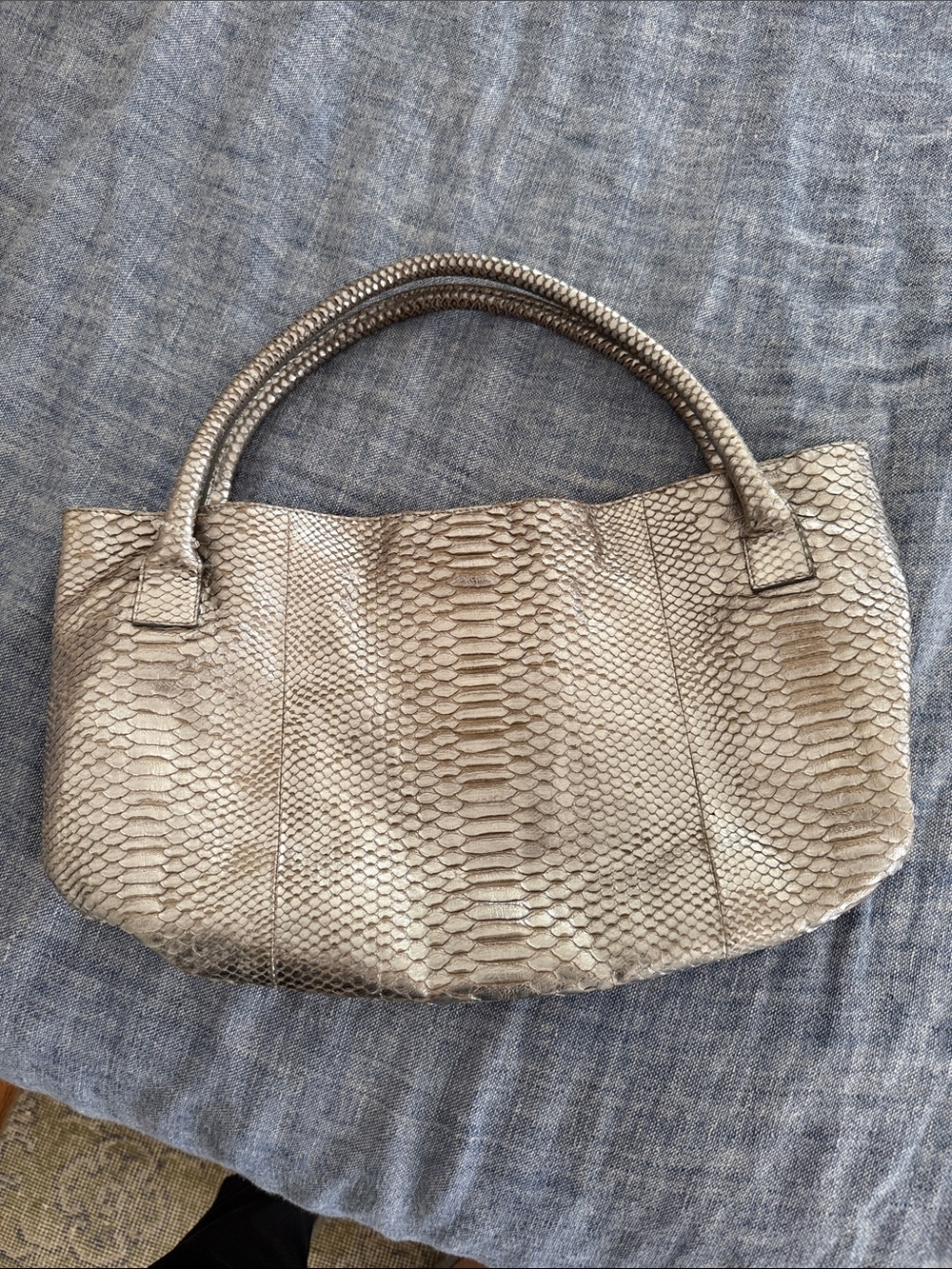 Authentic Devi Kroell Metallic Silver Python Women's Tote